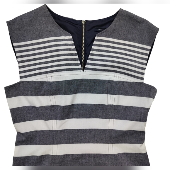 Tommy Hilfiger gray white dress striped sleeveless V neck fully lined size 8 - Picture 2 of 11